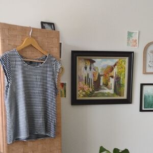 J. Crew Black and White Ribbed Relaxed T-Shirt